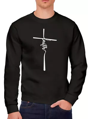 Buy Faith  Mens Sweatshirt Christian Cross Jesus God Church Sunday Service Bible • 14.99£