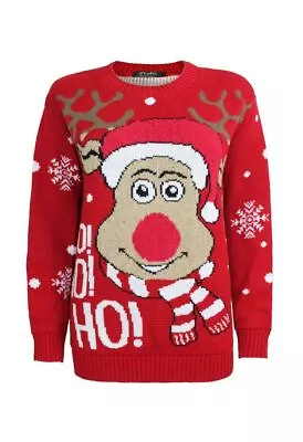 Buy Childrens Ho Ho Ho Reindeer Red Christmas Jumper • 8.99£