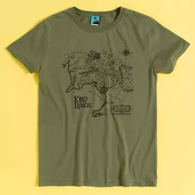 Buy Official Lord Of The Rings Middle Earth Map Khaki T-Shirt : S,M • 19.99£