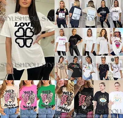 Buy Womens T Shirt Ladies Oversized Baggy Fit Short Sleeve Slogan T-shirt Tee Tops • 8.90£