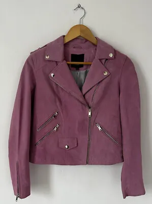 Buy River Island Women Jacket UK 8 Real Leather Pink Moto Biker Zip Suede • 24£