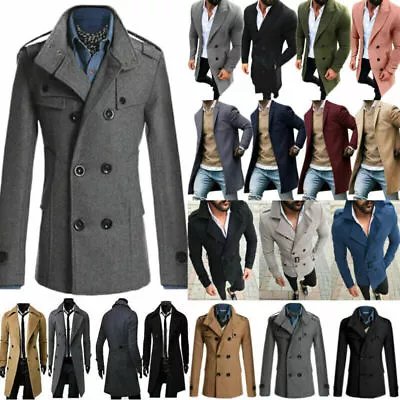 Buy Man, Winter Warm Trench Coat Double Breasted Overcoat Long Jacket Outerwear / • 39.01£