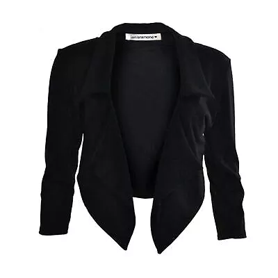 Buy Ladies Cropped Blazer Waterfall 3/4 Sleeve Jacket Open Casual Party Jackets Top • 14.27£