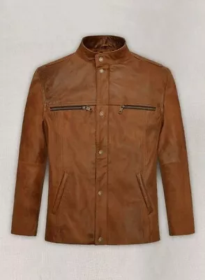 Buy Mens Brown Motorcycle Biker Blazer Rider  Movie Leather Coat Slim Fit Jacket • 89.66£