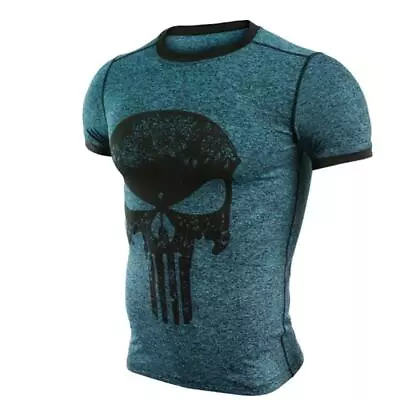 Buy Punisher Running Shirt Men T-shirt Short Sleeve Compression Shirts Gym T Shirt F • 36.82£