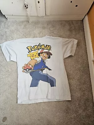 Buy Ash Ketchum & Pikachu Vintage Pokémon T-Shirt - Kids XL / Adult Small White 1999 • 42£