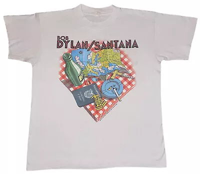 Buy Vtg 80s Bob Dylan Santana T Shirt European Tour 1984 Single Stitch Band Smoke M • 99.99£