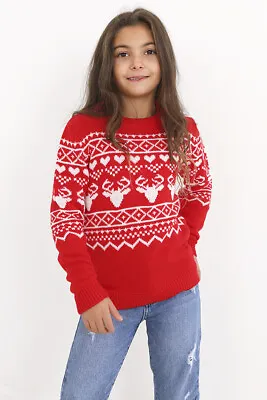 Buy Kids Childrens Girls Xmas Christmas Winter Novelty Jumper Sweater Knitted Retro • 11.99£