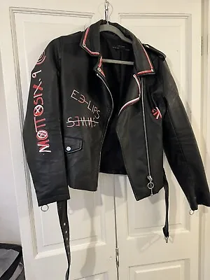 Buy Zara Biker Leather Jacket Black And Red Size L • 21.99£
