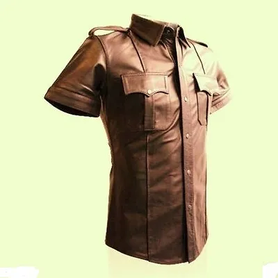 Buy REAL LEATHER Men Black Police Military Western Shirt Pride GAY All Sizes • 105.95£