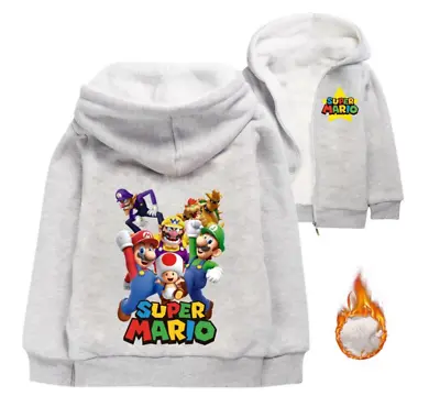 Buy Super Mario Bros Hoodie Grey Sweatshirt Winter Warmth Kids Zipper Jacket 5/6 Yr • 21.95£