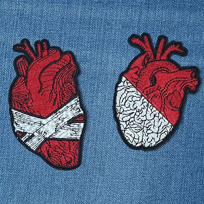 Buy Red Bandaged Hearts Set Sew On Iron On Applique Punk Rock Bandage Biker Patch • 1.49£