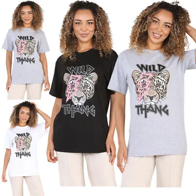Buy Ladies Wild Tiger Graphic Print T-Shirt Women Oversized Short Sleeve Tee Top New • 9.99£