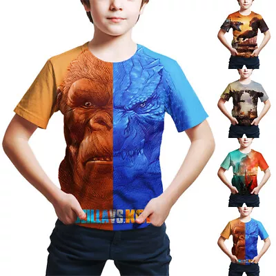 Buy Kids 3D Godzilla VS Kong Casual Short Sleeve T-Shirt Tee Tops Gifts 4-9 Years UK • 9.24£