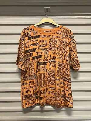Buy BILLIE EILISH Orange & Black Short Sleeve Concert Tshirt (2020) - UK Large 14/16 • 14.24£