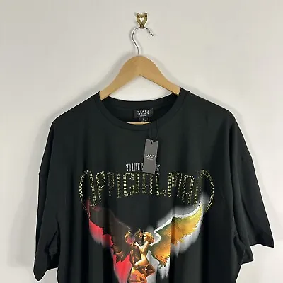 Buy Men's BoohooMAN Tall Oversized Rhinestone Angel Devil Graphic Black T-Shirt XL • 7£