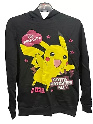 Buy Pokemon Pikachu Hoodie Girls Black Graphic Print Long Sleeve Gotta Catch Em All • 12.99£