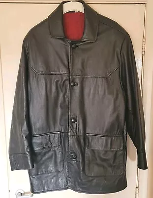 Buy Mens Lined Black Leather Jacket Large Mid Length Some Light Wear • 24.99£