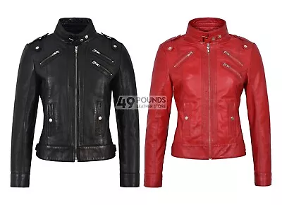 Buy New Gloria Ladies Slylish Biker Style Designer Real Leather Jacket 2030 • 41.65£
