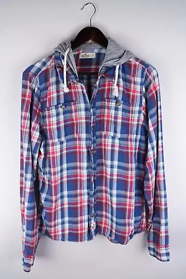 Buy Hollister Men Casual Hoodie Shirt Blue Check Cotton Size L • 19.15£