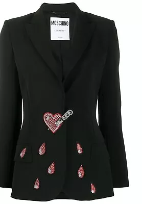 Buy BN Moschino Couture Milano Black Blazer & Crystal Embellished Heart Size 10 • 450£