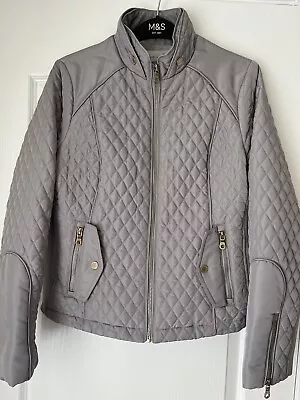 Buy Marks & Spencer Per Una Quilted Biker Jacket, Silver Grey Size 12 • 19.99£