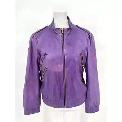 Buy Alice + Olivia X Scoop Purple Leather Moto Bomber Zip Front Jacket Size Small • 96.44£
