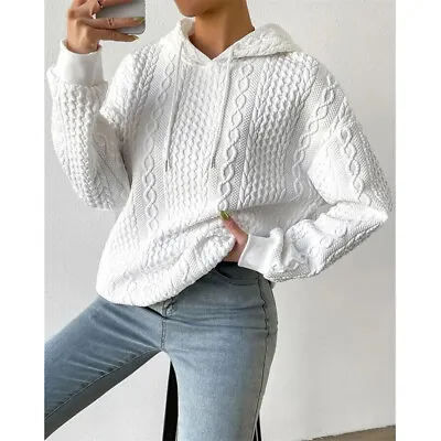 Buy Ladies Plain Long Sleeve Hoodies Holiday Jumper Sweatshirt Loose Size CZ • 14.99£