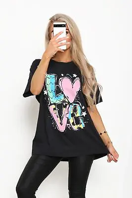 Buy Womens Ladies Oversized Baggy Fit Short Sleeve Multi LOVE Slogan T-shirt Tee Top • 8.49£