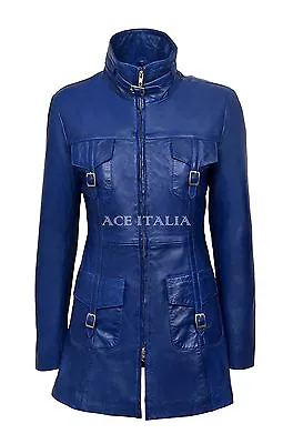 Buy 'MISTRESS' Ladies Blue Gothic Style Fitted Real Lambskin Leather Jacket Coat • 95.79£