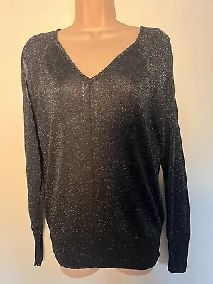 Buy NEXT BLACK SILVER TOP Size 8 Cold Shoulder Sparkly Thin Knit Christmas Jumper • 10.34£