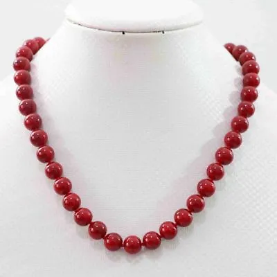 Buy Beauty Red Coral Gemstone Round Beads 8mm Jewelry Necklace 18'' • 5.40£
