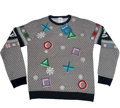 Buy Numskull Playstation Symbols Christmas Gray Black Sweater Sz Small NWT • 31.84£