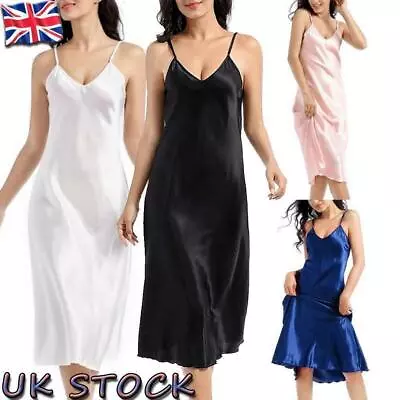 Buy Womens Sexy Long Silk Satin Dress Ladies Sleepwear Lingerie Nightie Nightdress • 8.49£