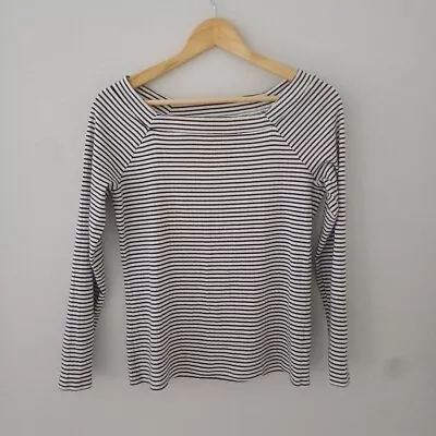 Buy Navy Blue White Striped Breton-Style 3/4 Sleeve Cotton T-shirt Top TU 10 Bardot • 9.99£