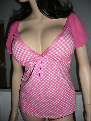 Buy By Caprice Pink & White Gingham Milkmaid Puff Sleeves Babydoll Lounge-wear Top  • 20£