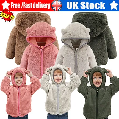 Buy Baby Kids Boys Girls Fleece Warm Coat Hoodie Winter Fluffy Hooded Jacket UK • 11.86£