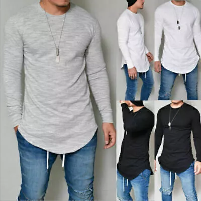 Buy Men Long Sleeve T-shirt Extra Long Shirts Tall Body Top Loose Fit Casual Blouses • 13.89£