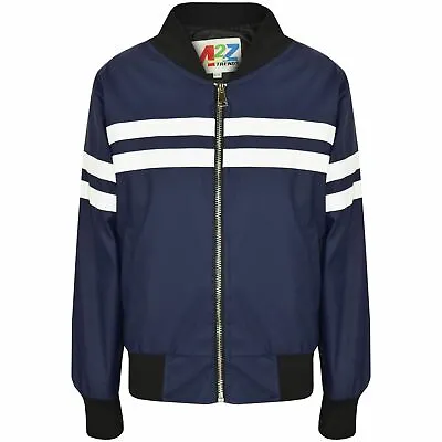 Buy Kids Boys Girls Jacket Contrast Striped Navy PU Bomber Varsity School Biker Coat • 6.99£