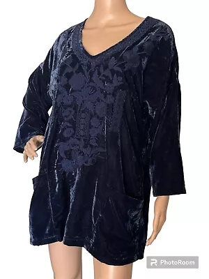 Buy Soft Surroundings Veletta Velvet Tunic Top Floral Embroidered Blouse 2CW62 Boho • 19.21£