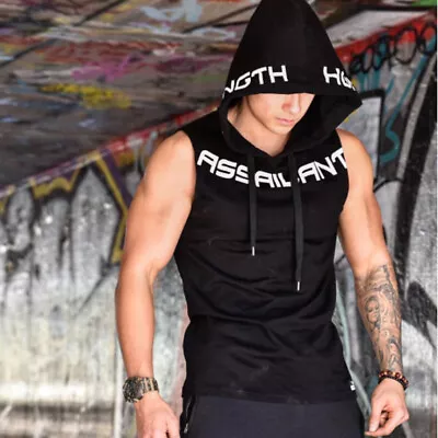 Buy Hoodie New Mens Muscle Tank Top Bodybuilding Gym Workout Sleeveless T-Shirt Vest • 10.92£