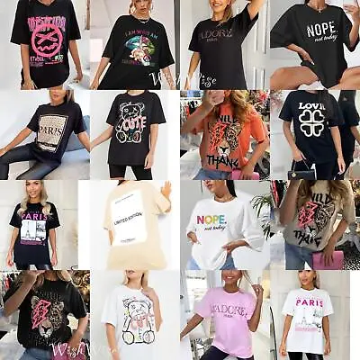 Buy Ladies  Womens Oversized Baggy Fit Short Sleeve Slogan Printed T-shirt Tee Tops • 9.99£