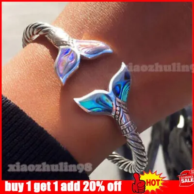 Buy Women 925 Silver Mermaid Tail Bracelet Zircon Bangle Cuff Wedding Jewelry Gifts • 2.99£