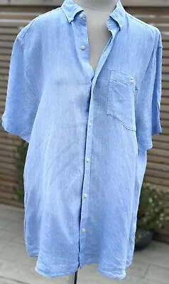 Buy Next Blue Linen S/S Shirt Button Down Collar Labelled Large • 14.99£