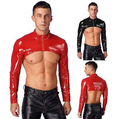 Buy UK Men Patent Leather Zipper Tank Tops Shiny Shrug Muscle T-Shirt Party Clubwear • 15.72£
