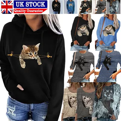 Buy Womens Pullover Sweatshirt T-Shirt 3D Cat Print Ladies Long Sleeve Loose Tops UK • 6.99£