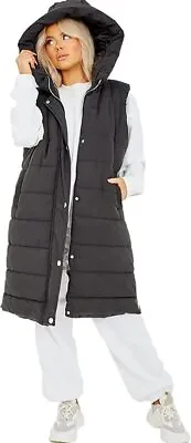 Buy Womens Ladies Long Line Hooded Puffer Gilet Jacket Padded Vest Top Body Warmer • 29£