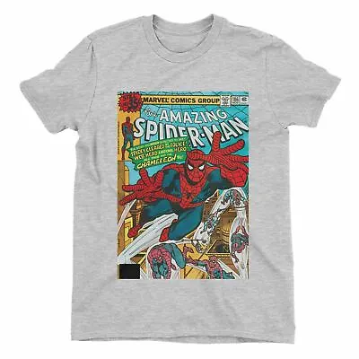 Buy Spiderman The Amazing Spiderman Marvel Comic Book Cover Men's Grey T-Shirt • 18.99£