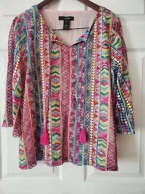 Buy Ali Miles Embroiderd Tunic Top Women's Size L Boho Peasant Colorful Crochet L • 28.90£