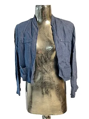 Buy ADINI Linen Jacket Size L 16 Denim Blue Womens Coat Pockets NEW EU44 RRP £79 • 29.99£